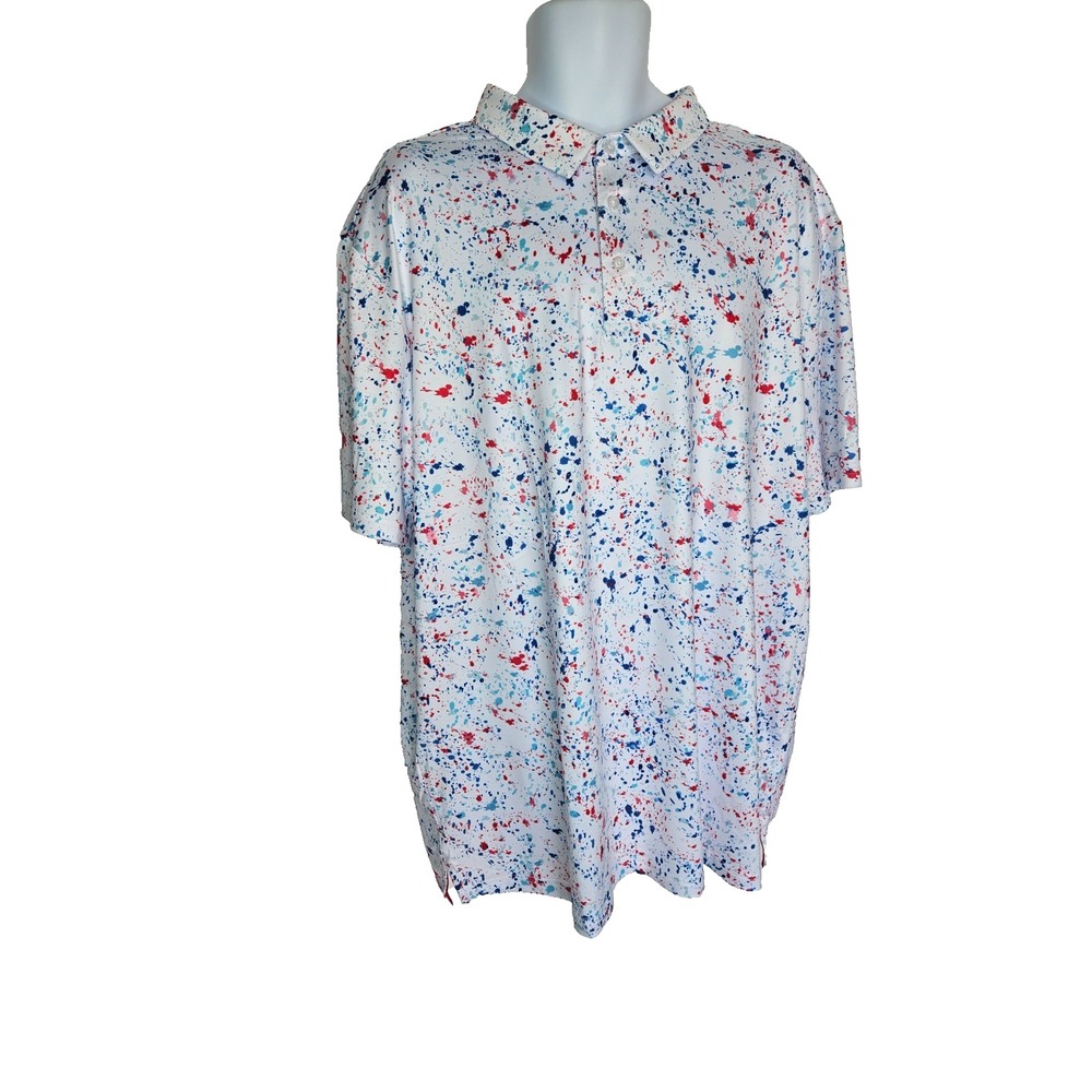 Abstract Paint Splatter Performance Polo Short Sleeve‎ Stretch Men's XXL